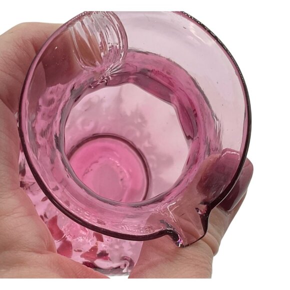 Hand blown Art Glass Pitcher Jug Pink Purple w/ Applied Handle 5"H X 3"W - Picture 5 of 5
